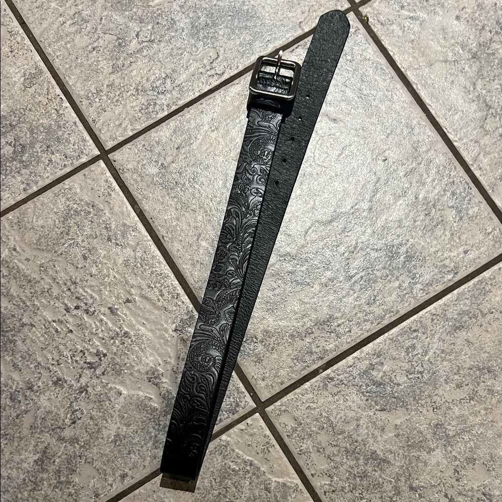 Women’s Anthropologie Black Embossed Leather Belt
